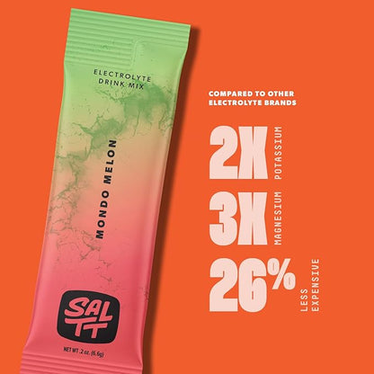 SALTT Electrolytes Powder Flavored Drink Mix - Mondo Melon - 30 Hydration Packets - Magnesium, Potassium, Sodium, Trace Minerals - Zero Sugar & Gluten Free - Travel Essentials
