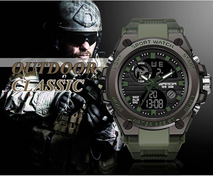 KXAITO Men's Watches Sports Outdoor Waterproof Military Watch Date Multi Function Tactics LED Alarm Stopwatch