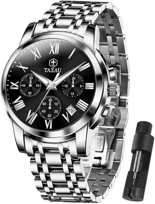 Watch Men Stainless Steel Luxury Diamond Chronograph with Date Business reloj de Hombre