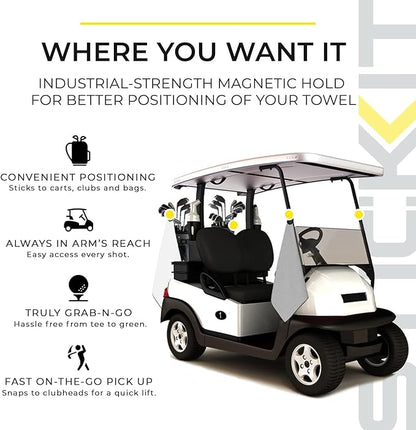 STICKIT Magnetic Towel, White | 2-Pack | Top-Tier Microfiber Golf Towel with Deep Waffle Pockets | Industrial Strength Magnet for Strong Hold to Golf Carts or Clubs