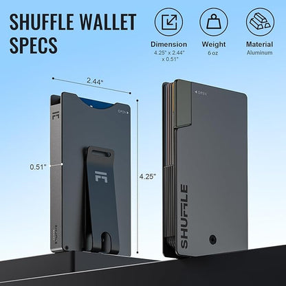 Men's Wallet - Shuffle Wallet with Deck-of-Cards Opening, RFID Blocking, Slim Design, Aluminum Card & Money Clip Wallet, Holds 6-8 Cards, Wallet with Gift Box (Gunmetal)