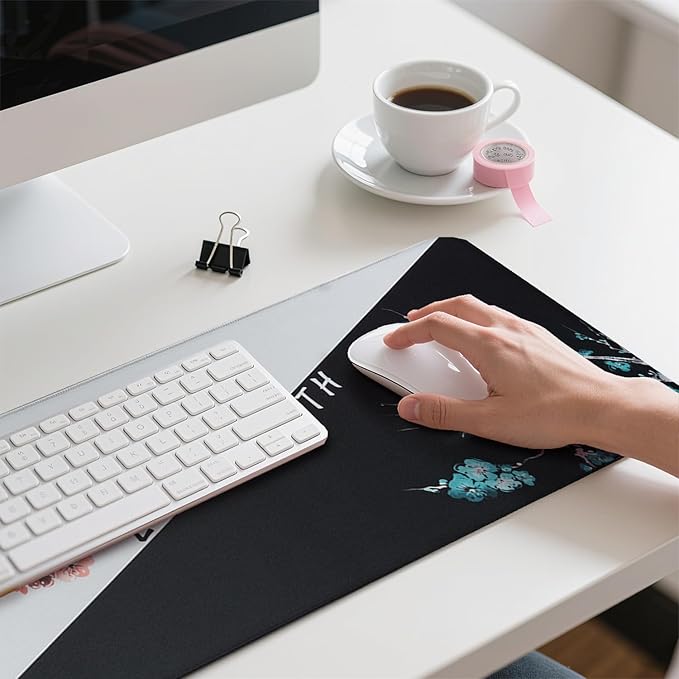 Cherry Blossoms Patterns Desk Mat, Large Gaming Mouse Pad Non-Slip Rubber Base with Stitched Edges, Waterproof Protection for PC Laptop Home Office Desk Decor (31.5x11.8in)