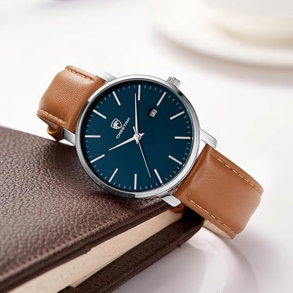 CHEETAH Minimalist Waterproof Quartz Watches for Men with Leather Strap, Auto Date