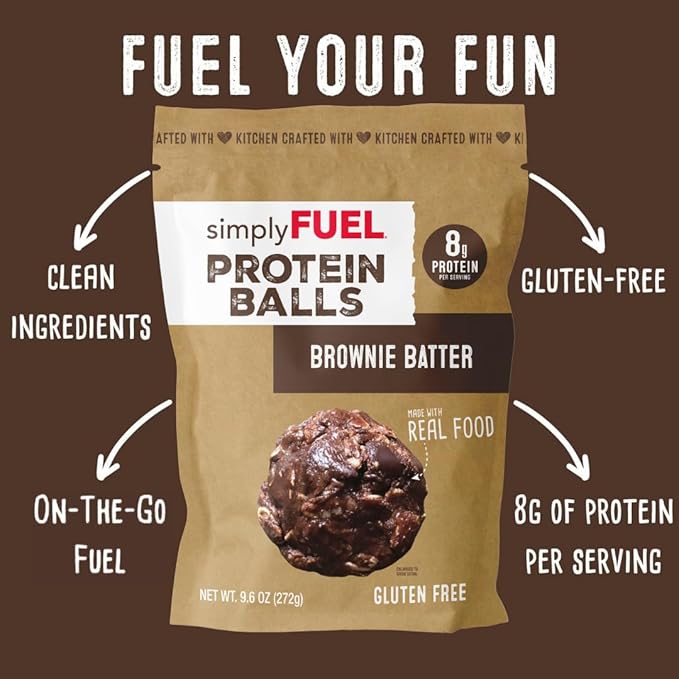 simplyFUEL Whole Food Protein Balls with Probiotics - Brownie Batter Snacks - 8g Protein Snack - Gluten Free Energy Balls