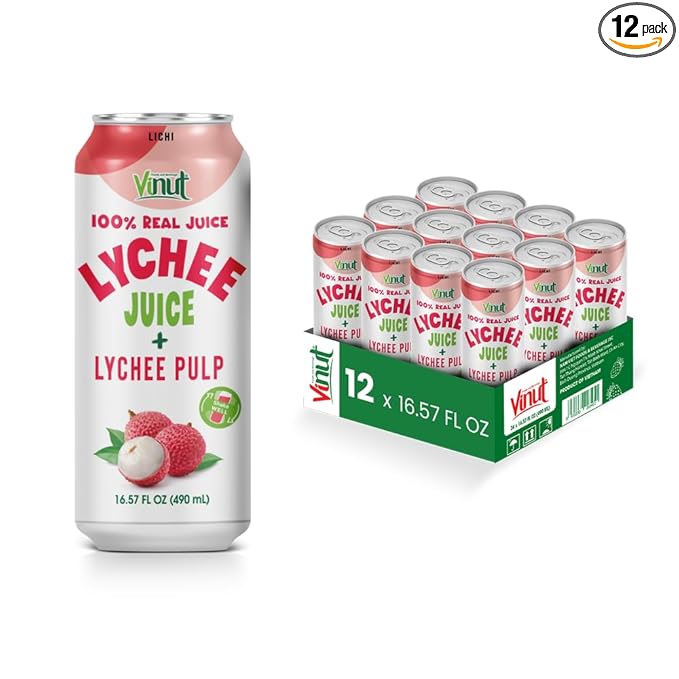 VINUT 100% Natural Lychee Juice Drink with Pulp, Real Lychee Juice, Gluten Free, GMO-Free, 16.57 fl oz, Pack of 12