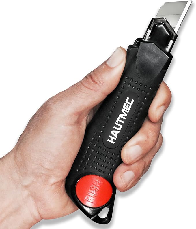 HAUTMEC Pro 18mm Black Auto-Lock Utility Knife Set Including 10pcs Ultra Sharp Black Snap-off Blades in Case, HT0094-KN