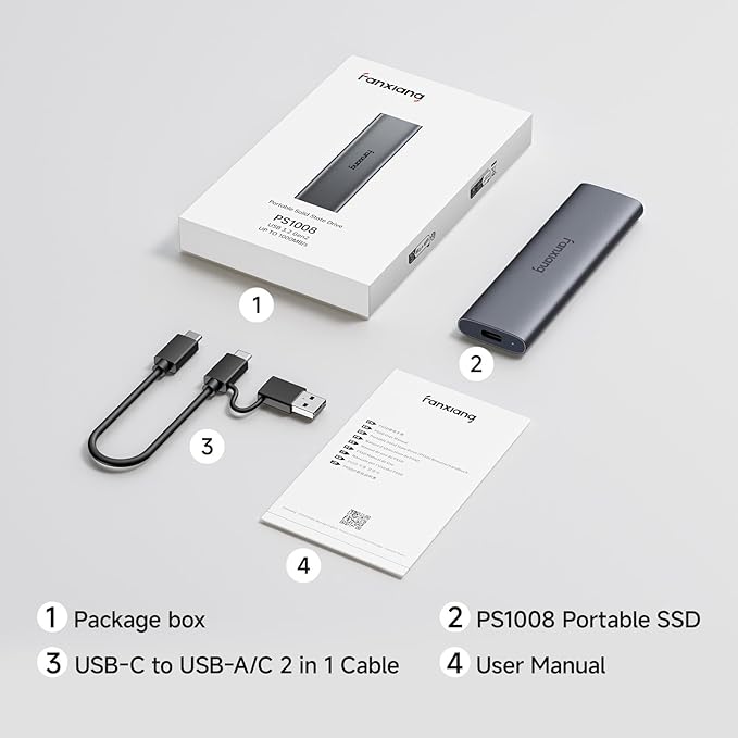 fanxiang 500GB External SSD - Portable SSD External Solid State Drive, 1000MB/s, USB 3.2 Gen2 Type-C, Aluminum Alloy, External Hard Drive for iPhone15/16/17,Android, Mac, Windows (PS1008-NEW)