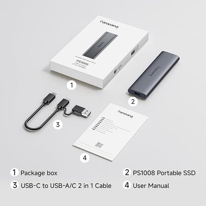 fanxiang 500GB External SSD - Portable SSD External Solid State Drive, 1000MB/s, USB 3.2 Gen2 Type-C, Aluminum Alloy, External Hard Drive for iPhone15/16/17,Android, Mac, Windows (PS1008-NEW)