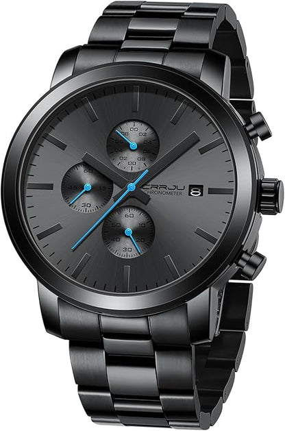 CRRJU Mens Stylish Casual Quartz Watches for Men Luxury Waterproof Calendar Chronograph Japan Movement Wristwatches