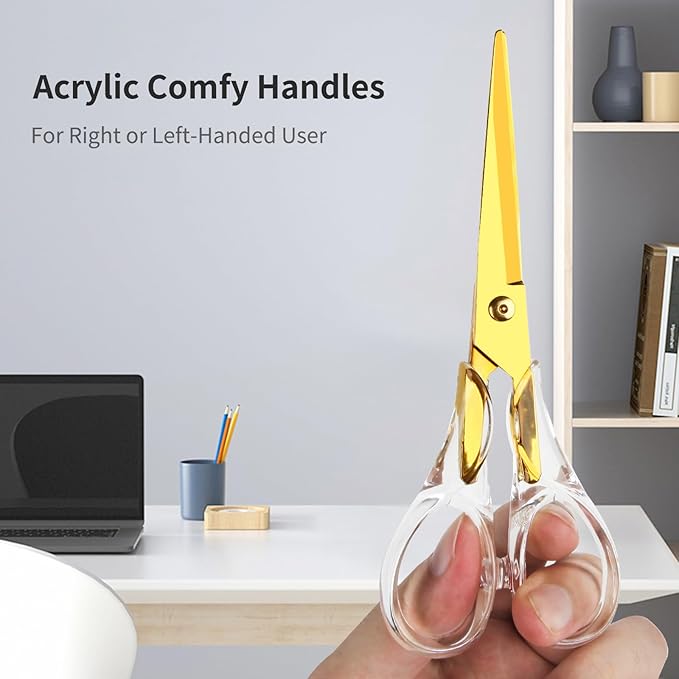 Gold Scissors, Stainless Steel Blade with Acrylic Handle, All Purpose Scissor for Office, School, Home, Fabric Shears, Tijeras (6.3" Gold)