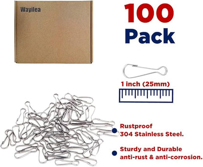 100pcs Stainless Steel Lanyard Snap Spring Hooks, Rust-Proof Lanyard Clasp Zipper J Clip for Key Chain ID Name Card Tag DIY Craft Badge Holder Keyring -1 Inch（25mm） 304 Stainless Steel