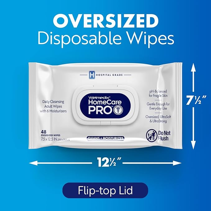 Homecare Pro Oversized Daily Cleansing Adult Wipes With 6 Moisturizers Wet Cleansing, Rinse Free, Bathing Wipes, Hospital Grade pH Balanced for Fragile Skin - | 48 Count XL |- 2 Pack