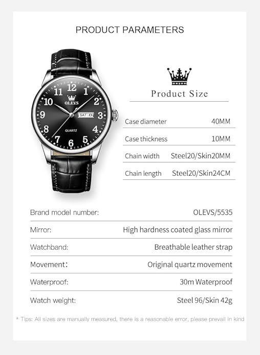 OLEVS Watch Men Mens Watches Watches for Men Leather Band Classic Brown Leather Watch Men, Analog Watch Men, Black Mens Leather Watch, Dress Waterproof Large Face Mens Watch,Relojes para Hombres Watch
