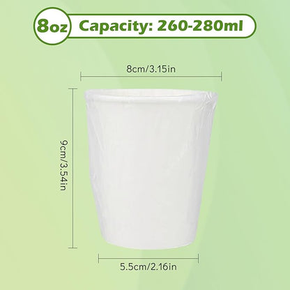 100 Pack 8 Oz Paper Cups,Individually Wrapped Cups for Hotel Motel Room,Disposable Coffee Cups for Cafes Bistros Parties (White)