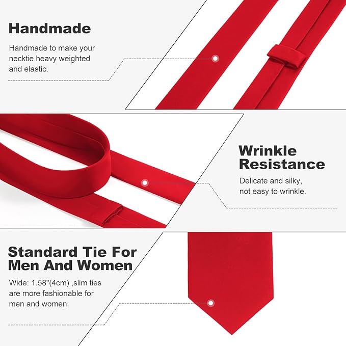 Skinny Ties Black Ties For Men and Women Solid Pure Color 1.58" (4CM) Plain Formal Slim Neckties