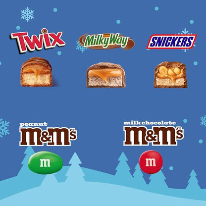 M&M'S Milk Chocolate, M&M'S Peanut, SNICKERS, TWIX, & MILKY WAY Fun Size and Mini Chocolate Christmas Candy Individually Wrapped Stock Stuffers Holiday Variety Pack, 160 Piece Bulk Bag (Pack of 2)