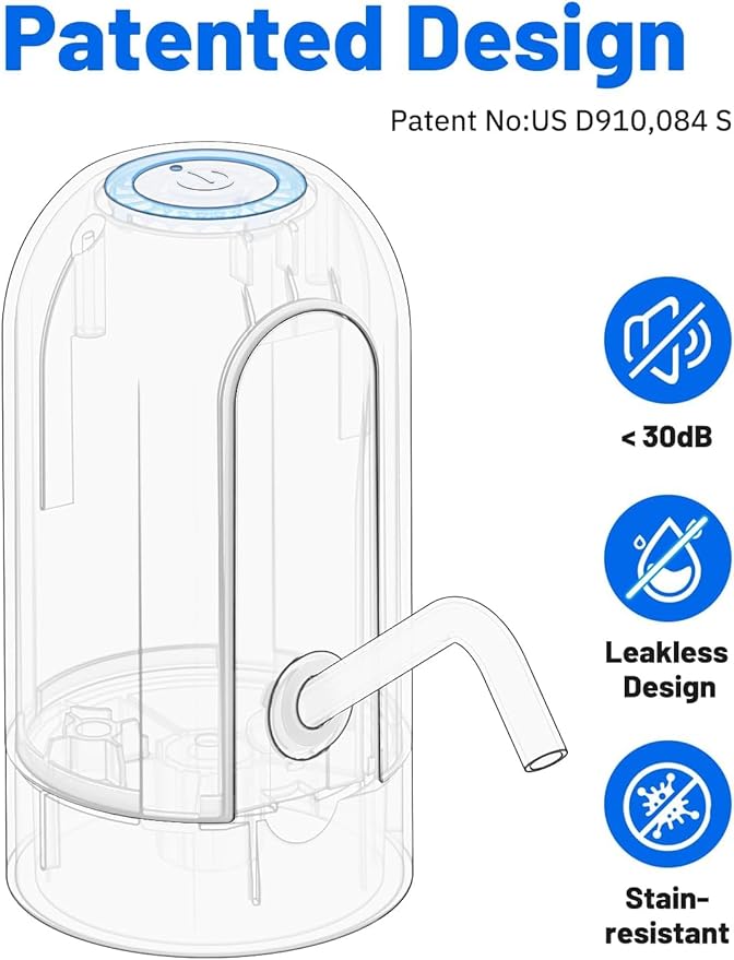 Myvision Water Dispenser for 5 Gallon Bottle,Portable USB Charging Electric Water Pump, Drinking Water Jug Pump for Home, Kitchen, Living Room, Office,Camping,Universal for 3-5 Gallon (White)