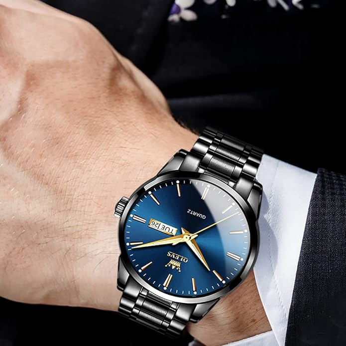 OLEVS Men's Luxury Watch Waterproof Luminous Easy Read Chronograph Watches Full Gold/White Dail/Black Face with Calendar Wristwatch