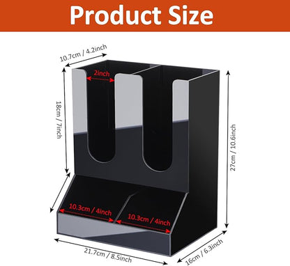 MYITYARD Coffee Station Organizer for Countertop, 2-Tier Coffee Bar Accessories, Acrylic Condiment and Cup Storage Organizer, 4 Compartments, Cup and Lid Holder for Pods, Syrup, Stirrer
