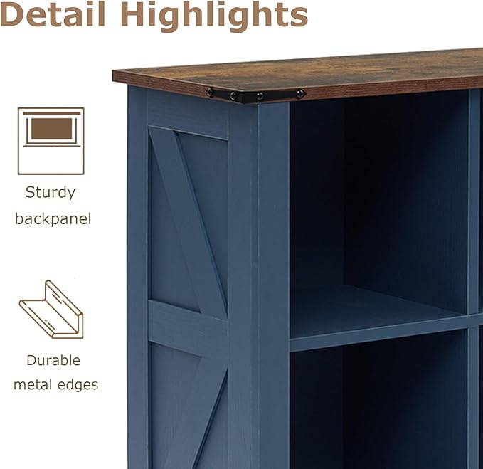 6 Cube Storage Organizer with LED Lights, Wooden Bookcase with Storage, Modern Cube Shelf for Living Room, Bedroom, Home Office - Blue