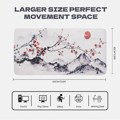 Large Sakura Mouse Pad, White Japanese Cherry Blossom Desk Mat,Extended Non-Slip Keyboard Mouse Pad Waterproof Office Desk Pad 23.6"x11.8" Anime Mouse Pads Desktop Protector for Office Home