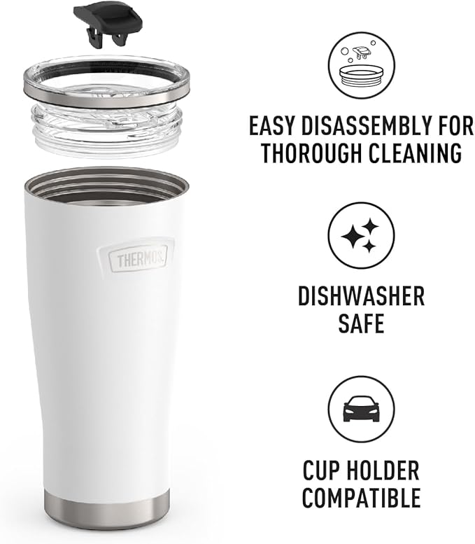 THERMOS ICON SERIES, Stainless Steel Cold Tumbler with Slide Lock, 24 Ounce, Snow