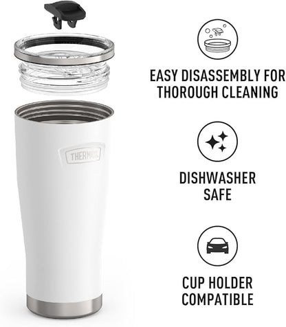 THERMOS ICON SERIES, Stainless Steel Cold Tumbler with Slide Lock, 24 Ounce, Snow
