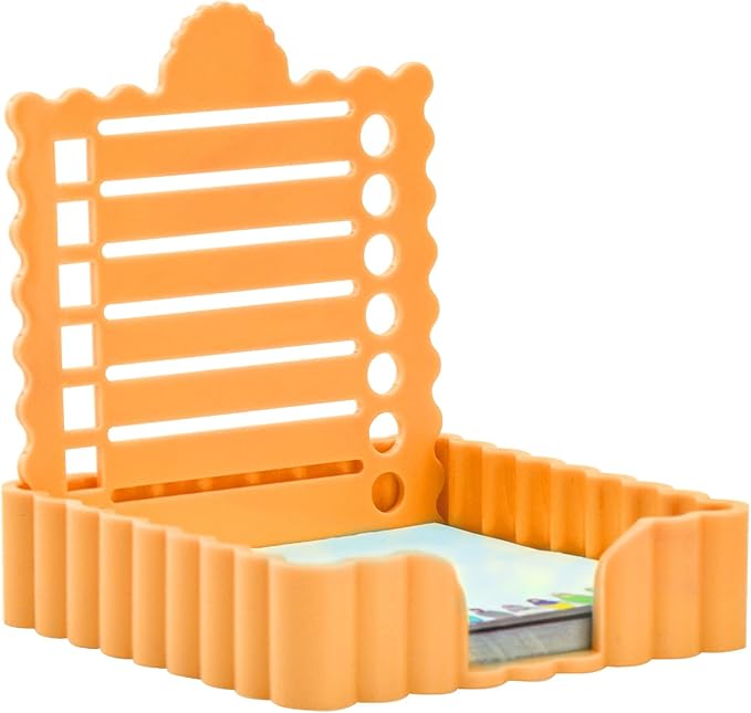 Sticky Notes Holder Cute with Stencil, Wavy Self-Stick Notepad Holder, Note Dispenser for Desk, Sticky Notes Organizer(Orange)