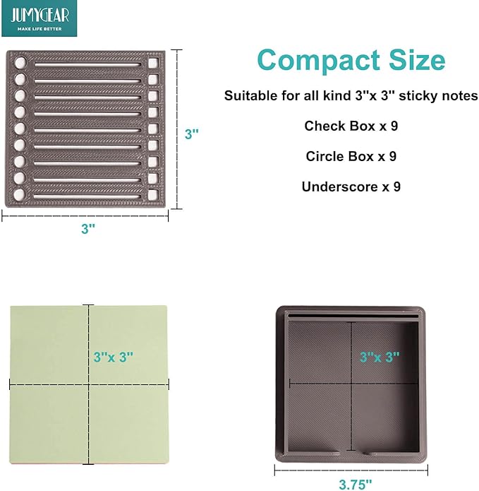 Sticky Note Holder Compatible with Post It Notes, 3x3 Sticky Pads Dispenser with Stencil, Memo Pad Organizer with Line Box Drawing Template for Office and Home