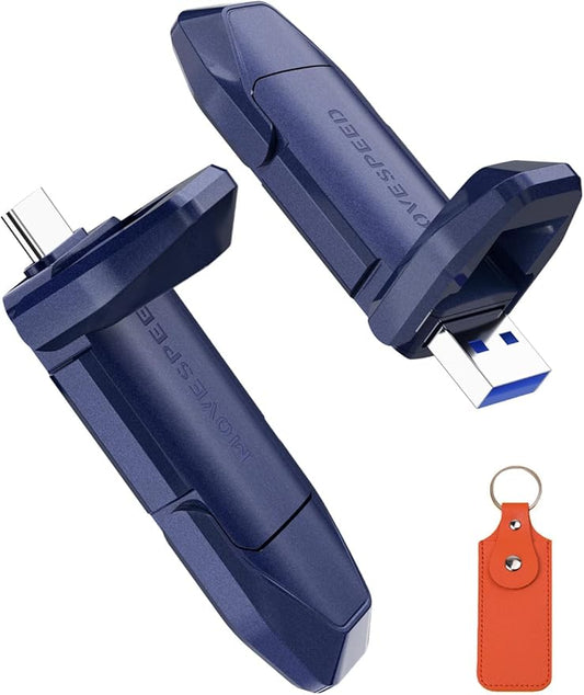 MOVE SPEED 2TB Solid State Flash Drive, 1000MB/s Read Write Speed, USB 3.2 Gen2 & Type C Dual Interface SSD with Keychain Leather Case Thumb Drive for iPhone 15 16 Series/MacBook/Android Phone etc