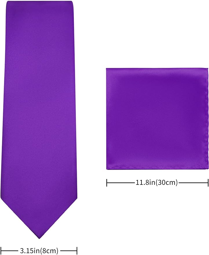 PenSee Men's Tie Set Solid Pure Color 3.15" (8CM) Classic Formal Plain Necktie and Pocket Square Set For Men