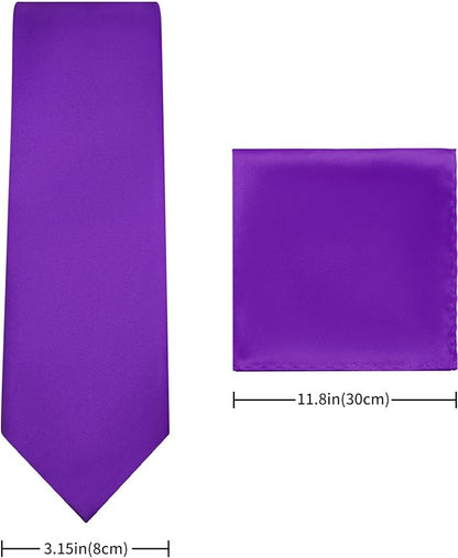 PenSee Men's Tie Set Solid Pure Color 3.15" (8CM) Classic Formal Plain Necktie and Pocket Square Set For Men