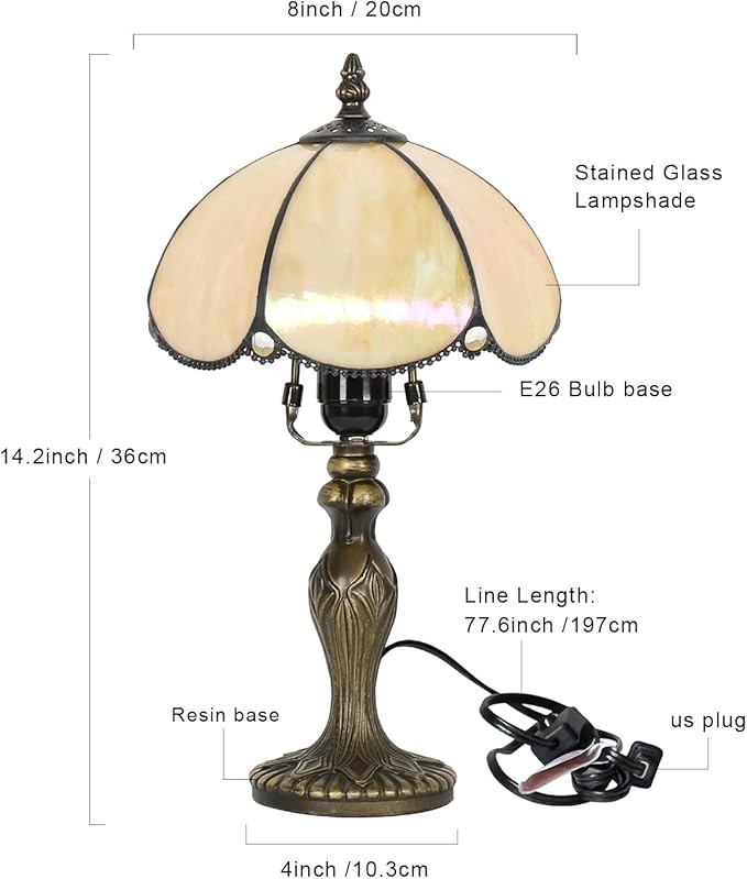 Stained Glass Lamp, Simple European Table Lamp, 8 Inch Small Antique Lamp, for Bedside Nightstand Bedroom Living Room Home Office