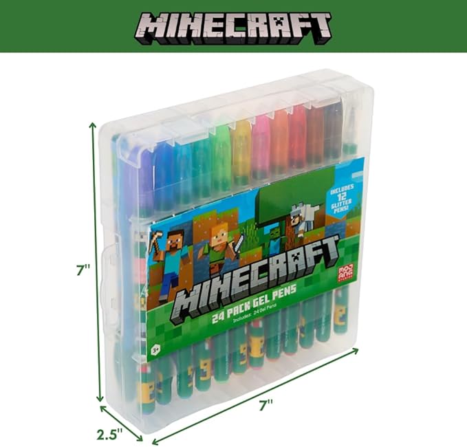Innovative Designs Minecraft Gel Pens Set for Kids, 24 Pack with Glitter Gel Pens, Cute Pens for Boys and Girls