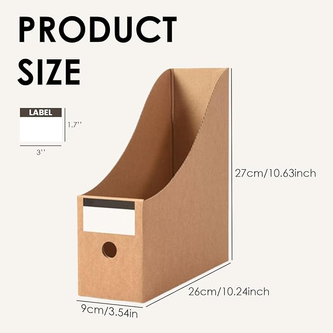 24 Pcs Cardboard Magazine File Holders, Magazine Book Bin Box With Label Stickers, Brown Bulk Kraft Magazines Organizer for Home Office, File Storage Boxes for Desk Shelves