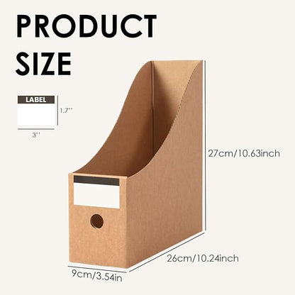 24 Pcs Cardboard Magazine File Holders, Magazine Book Bin Box With Label Stickers, Brown Bulk Kraft Magazines Organizer for Home Office, File Storage Boxes for Desk Shelves