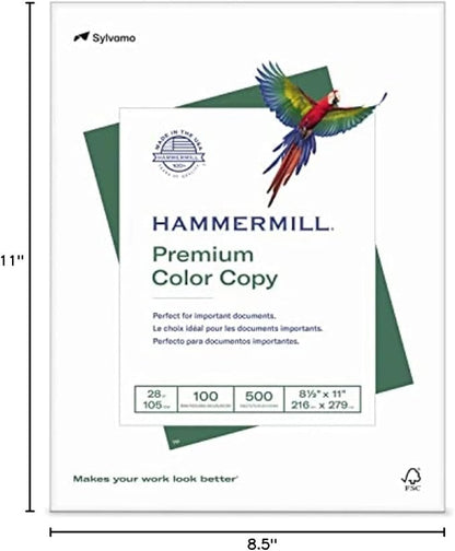 Hammermill Printer Paper, Premium Color 28 lb Copy Paper, 8.5 x 11 - 1 Ream (500 Sheets) - 100 Bright, Made in the USA, 102467R