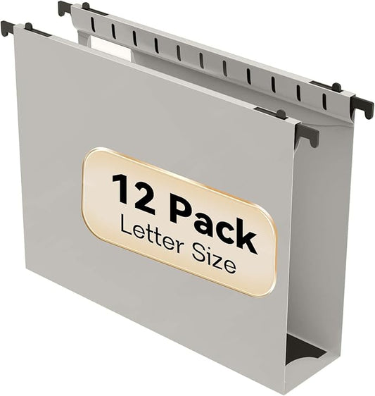Extra Capacity Plastic Hanging File Folder Letter Size,12 Pack Reinforced Hang Folders with Heavy Duty 2 Inch Expansion,Durable Hanging Organizer Designed for Bulky Files(Grey)