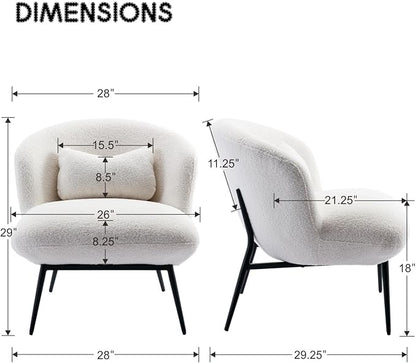 DUOMAY Modern Accent Chairs Set of 2, Sherpa Upholstered Leisure Boucle Single Sofa Lounge with Lumbar Pillow Metal Legs Slipper for Living Room Bedroom Office, White