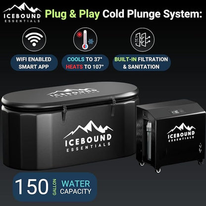 XL Cold Plunge Tub with Water Chiller - 1HP Hot and Cold Water Chiller for Ice Bath – 150 Gallon Cold Tub - Premium Ice Plunge Tub with Chiller - WiFi - Filter - Ozone/UV - Ice Bath with Chiller