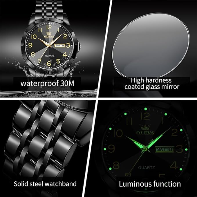 OLEVS Watch for Men Luxury Dress Analog Quartz Stainless Steel Waterproof Luminous Date Diamond Business Two Tone Casual Wrist Watch