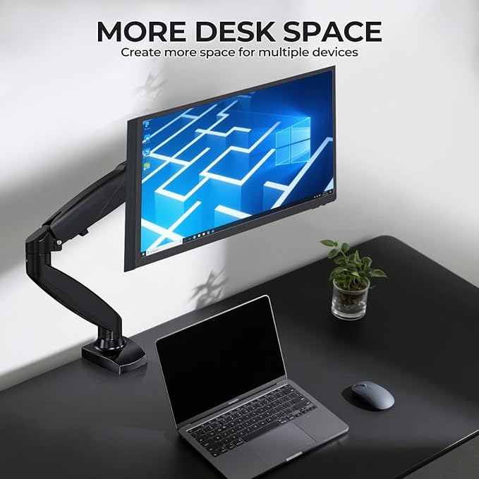 Single Monitor Arm Mount for 13-32 Inch Screens - Gas Spring Adjustable Stand with VESA 75x75/100x100, Clamp & Grommet Base, Holds Up to 20 lbs LCD Computer Monitors, Ergonomic Desk Mount
