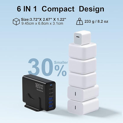 iPhone 17 Charger USB C Fast Charger Block, 3 Type C Port Each 40W Charger for iPhone 17 16 15 Pro Max Plus, Galaxy, iPad, Tablet, Total 165W GaN 6 Port Wall Charging Station Hub Adapter Black