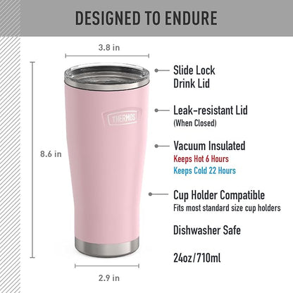 THERMOS ICON SERIES, Stainless Steel Cold Tumbler with Slide Lock, 24 Ounce, Sunset Pink