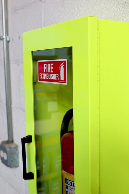 Fire Extinguisher Mount - Neon Cabinet with Door - 22 Gauge Steel, Powdercoat Finish, Metal Handle, Universal Wall Mountability - 5 -10 lb. Capacity - Made in USA - Extinguisher Not Included