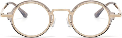 Onrtry Fashion Small Round Blue Light Blocking Glasses for Women Men Metal Frame Eyewear Glasses