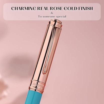 Luxury Rollerball Pen, With 8mm Brilliant diamond,Delicate Green Pen,Attractive Real Rose Gold Finish, Schmidt Black Refill,Glitter Fancy Pens Gifts for Women Wedding Office,Unique, Cute pen