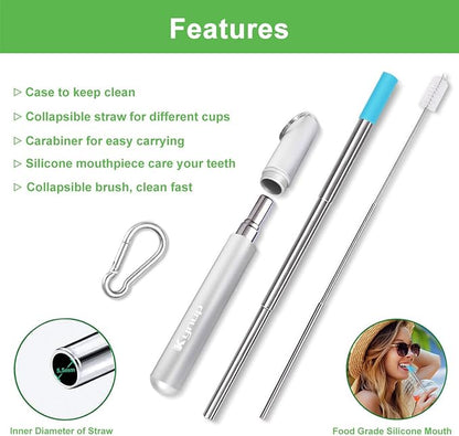 Kynup 4Packs Reusable Straws, Metal Straw with Silicon Pcs, Travel Drinking Straws with Case, Keychain, Cleaning Brushes, Perfect for Travel, Gifts (20 PCS) Black-Silver-Rose Gold-Turquoise