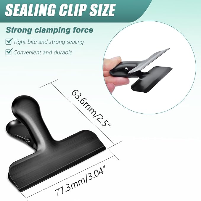 Bag Clips, 10 Pack Stainless Steel Chip Clip for Food, Large Clip Heavy Duty Snack Clamp for Office Kitchen Home Clips, Clamps & Rings, Black