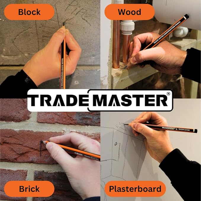 Carpenters Pencils Pack of 10 | Builders Pencil with TriGrip Jumbo Barrel - Construction Pencils Having Hard Lead for Marking Wood, Brick, Concrete & Plasterboard | Work Pencil for Builder